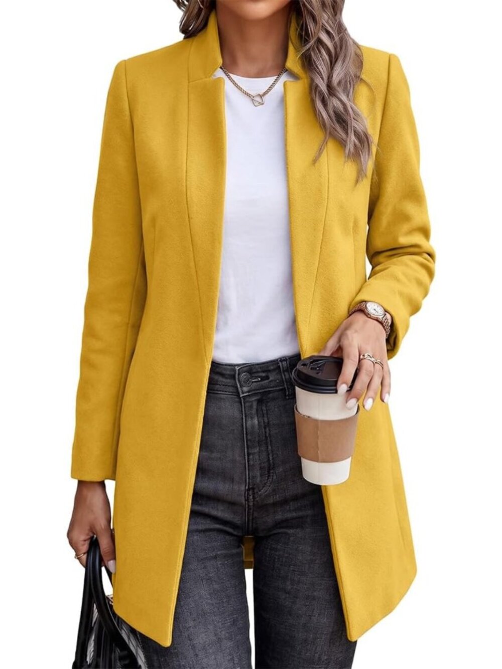 Cozy Long Wool Blazer Jacket for Women - Stylish Fall Winter Peacoat with